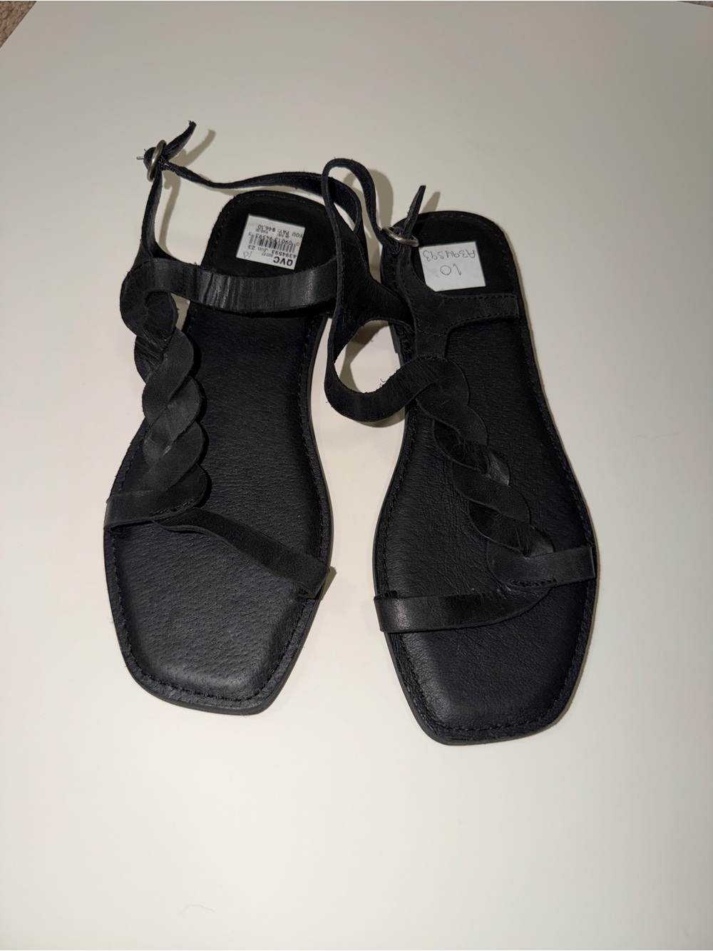 Frye Black Braided Leather Flat Sandals